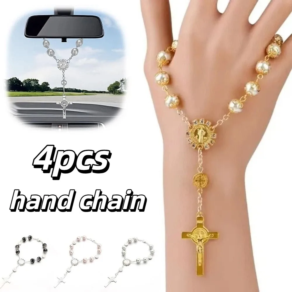 10 MM Bead Saint Christopher Rosary Saint Icons Crystal Stone Religious Rosary Bead Bracelet Mirror Car Rosary