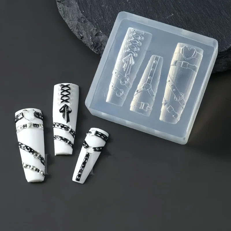 1 Stück 3D-Nagelform in Schleifenform aus Silikon, selbstklebende DIY-Nagelkunstform, Salonzubehör und Werkzeug, parfümfreier Nageldekorationszubehör – Detail 3