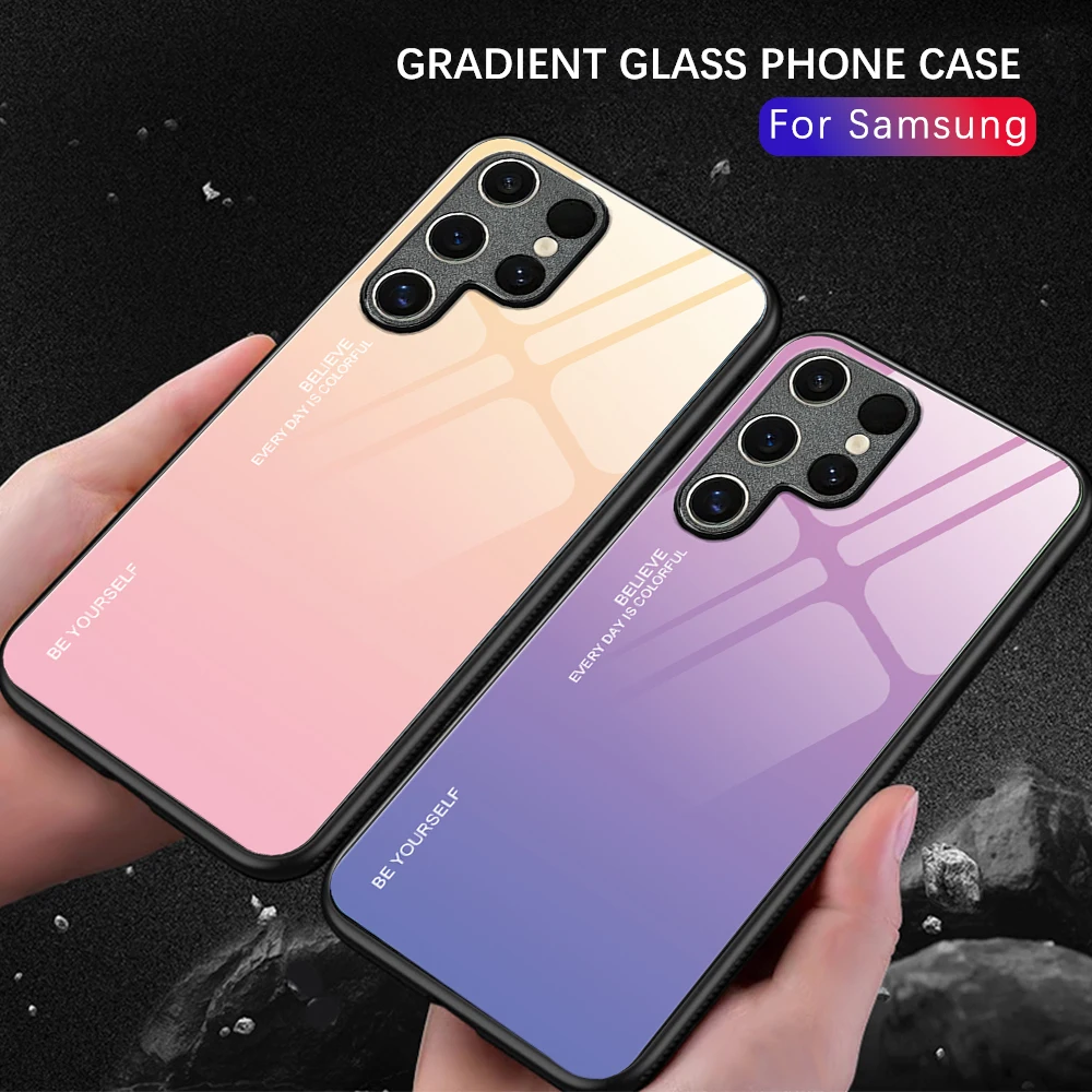 삼성 S24 울트라 케이스, 삼성 갤럭시 S22, S23, S24 울트라 플러스, S20 FE, S10E, S9 후면 커버, 럭셔리 강화 유리 휴대폰 쉘