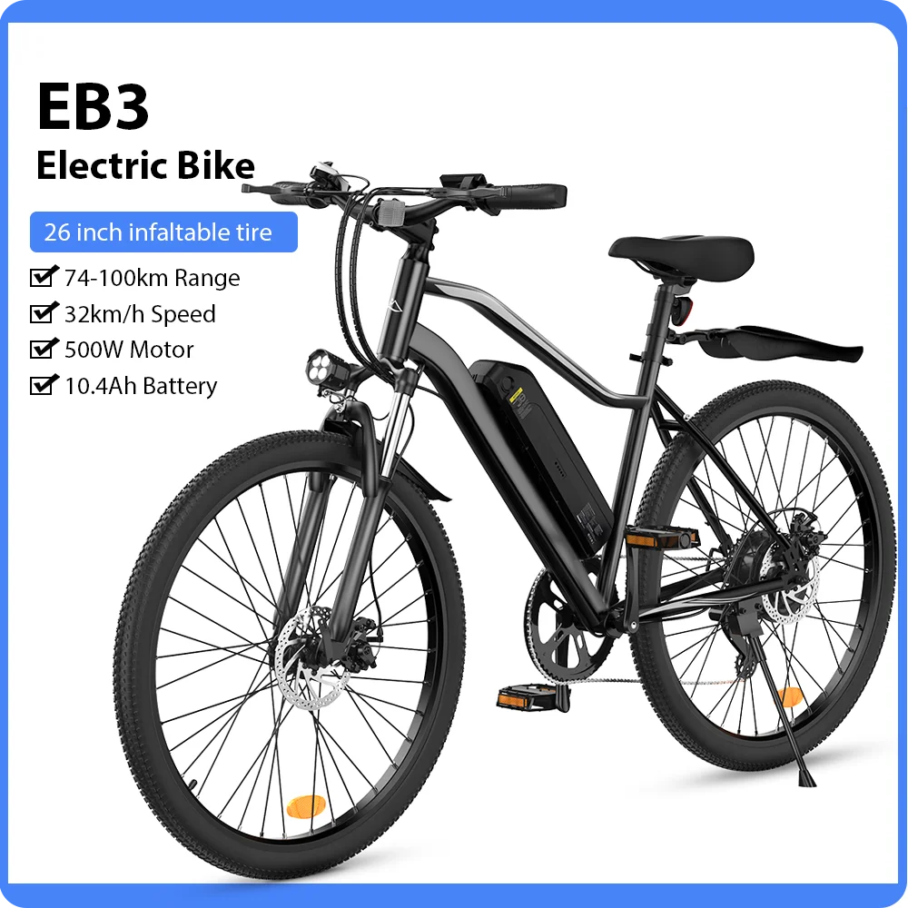 EB3 Electric Bike 500W 10.4Ah Electric Bicycle 100km Max Range 32km/h Speed 26inch Foldable  Electric Bike