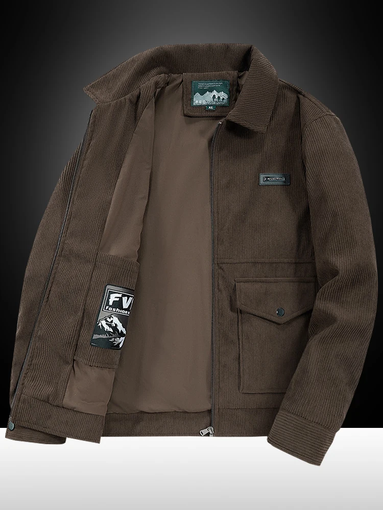 

Вельветовый джет, мужская повседневная свободная посадка с отложным воротником, осенне-весенняя рабочая одежда, верхняя одежда из смеси полиэстера