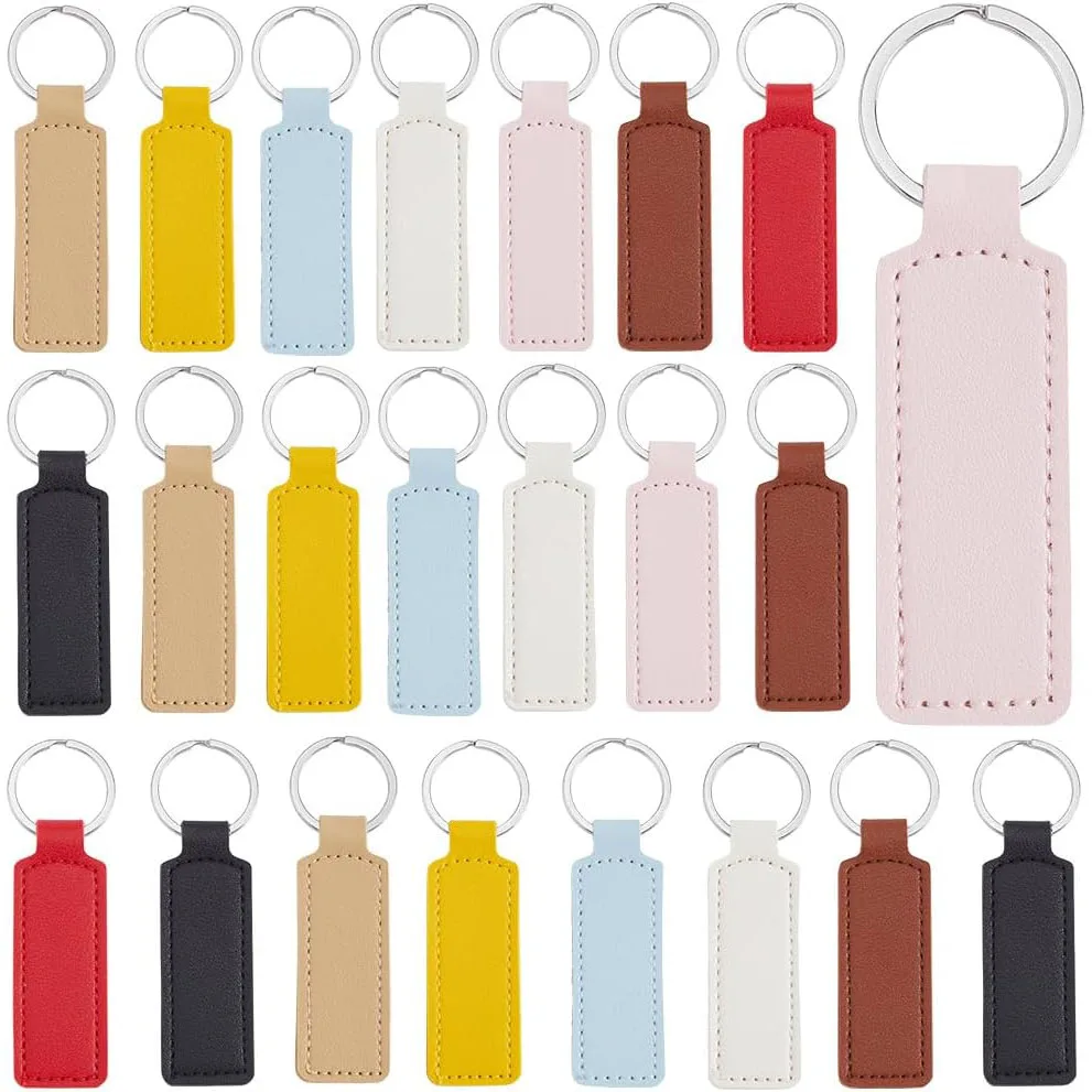 

8pcs PU Leather Keychain Rectangular Engraving Blanks Keychains Waist Strap Wallet Simple Keyholder for DIY Crafts Accessories