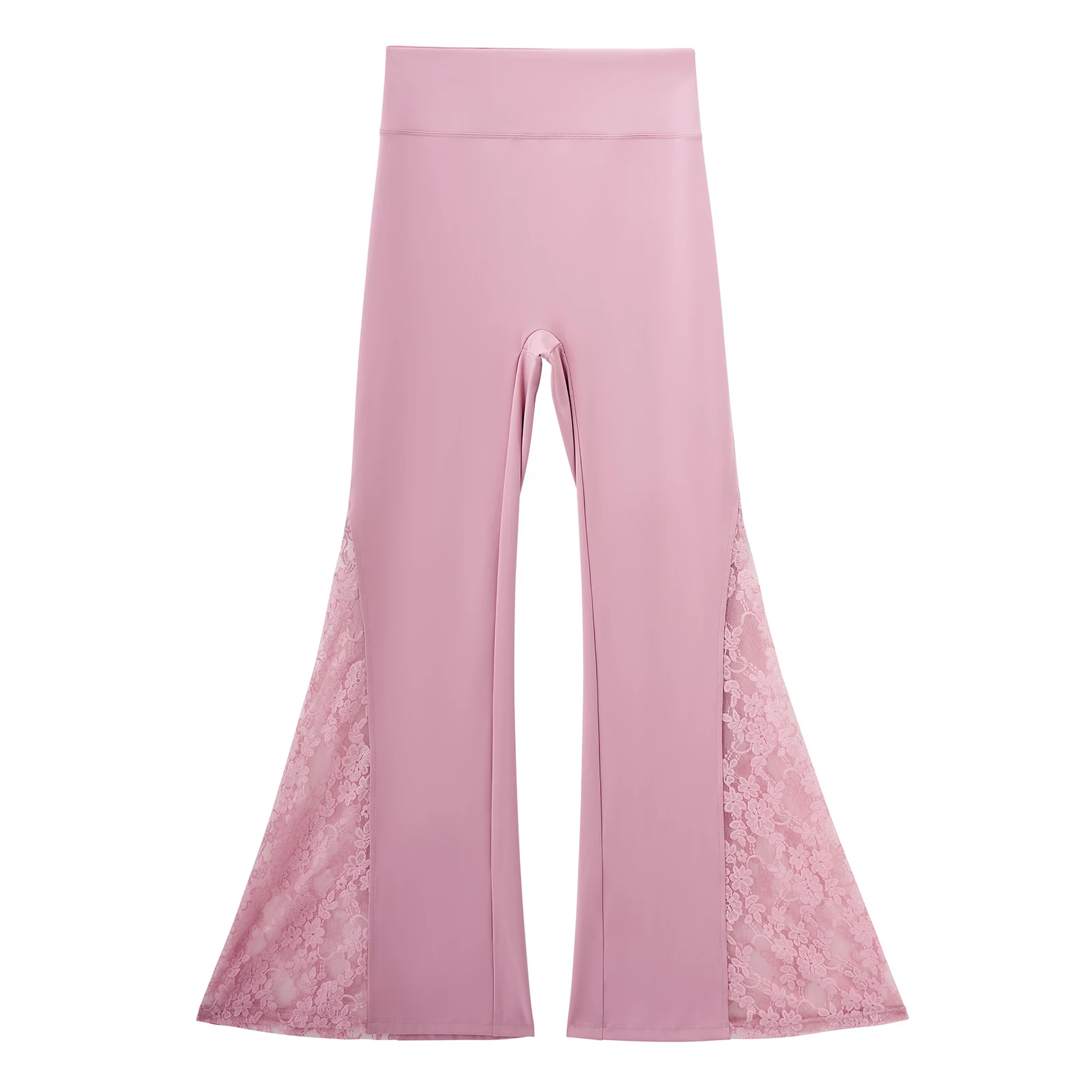 Women Punk Sexy See Through Lace Patchwork Flare Pants Streetwear High Waist Wid Leg Vintage Trousers Y2k Pants Female
