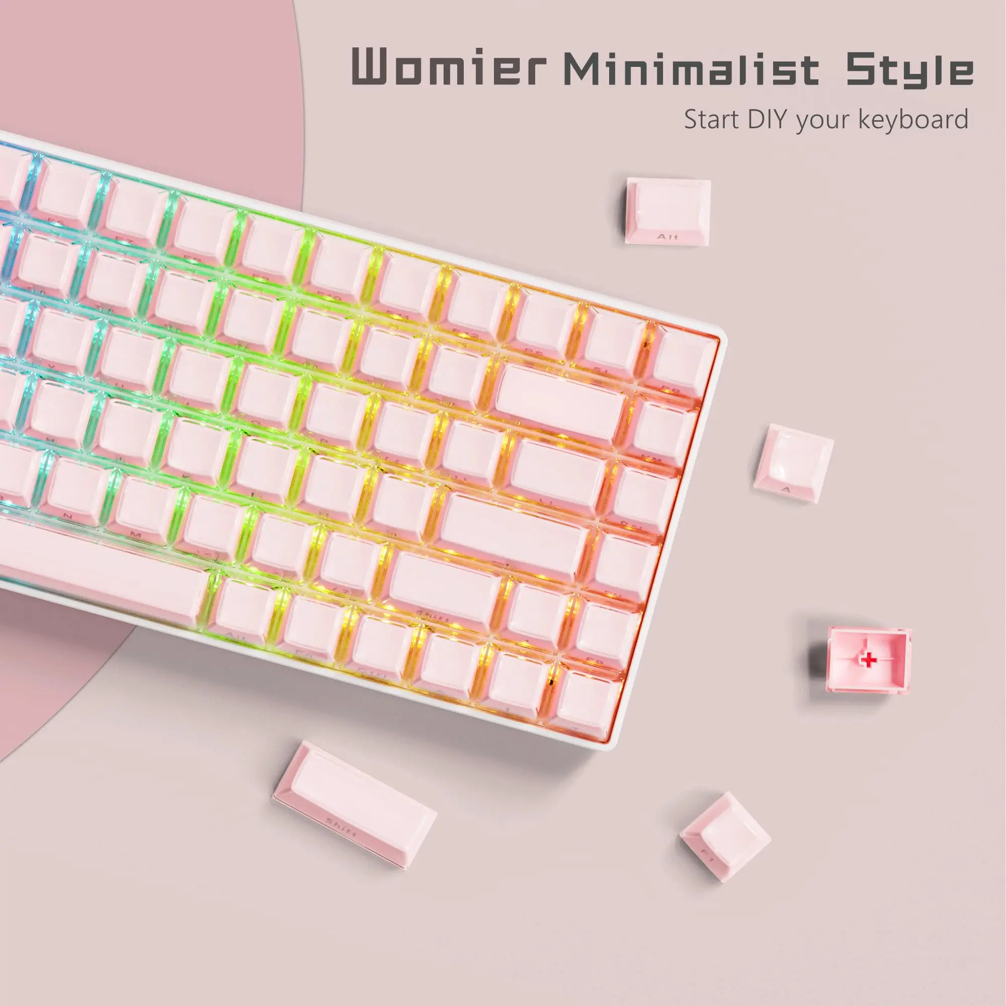 Womier Jelly Round Side Keycaps 113 Keys Ice Crystal Translucent OEM Profile Key Caps for Gateron MX Gamer Mechanical Keyboard