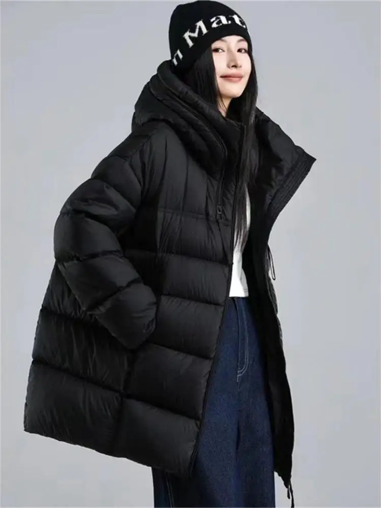 

Свободный крой Du down Jaet, женская зимняя новинка, корейская мода, теплая молния средней длины с белыми перьями Du