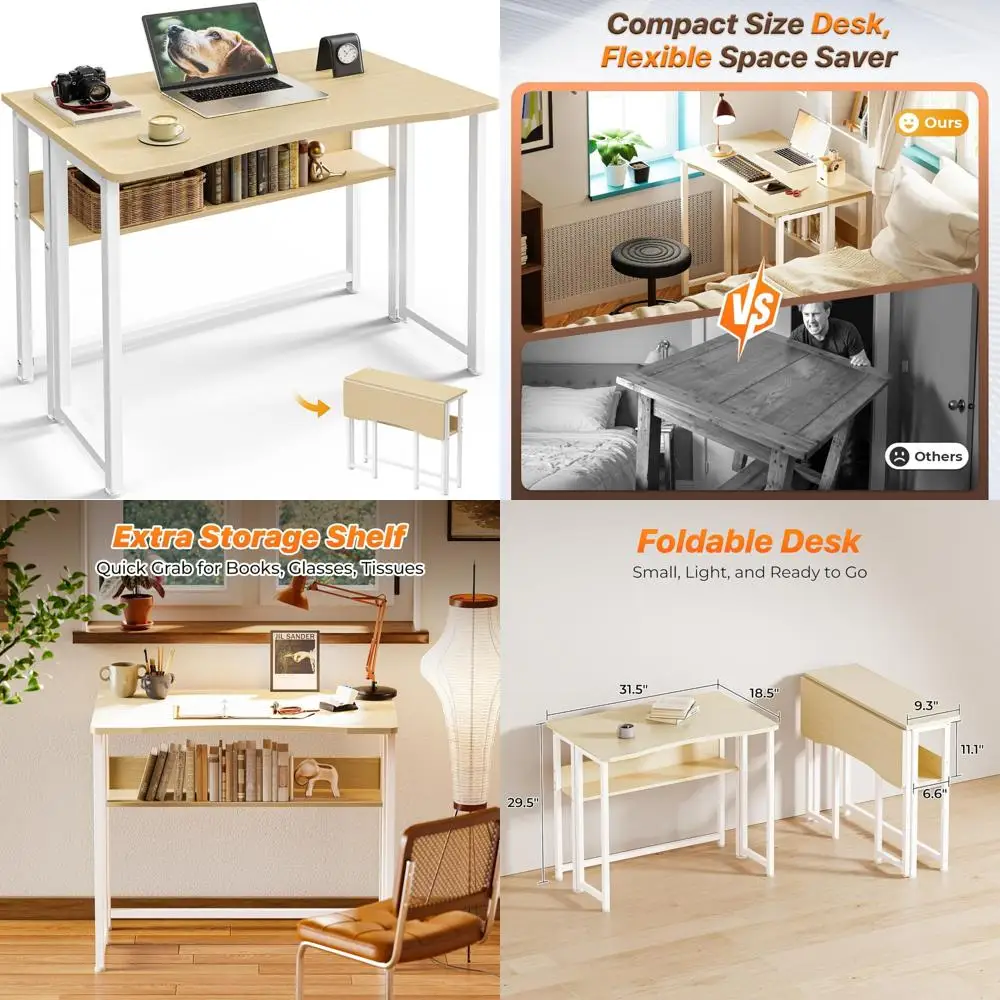 

Складной стол с полкой для хранения, 31,5-дюймовый компактный компьютерный стол для небольших помещений, компактный диван-стол для диванов