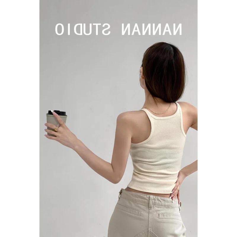 

New Solid Color Tight Fitting Slim Shoulder Strap Base I-Shaped Vest With Beautiful Back And Sexy Slim Fit Short Design With Exp