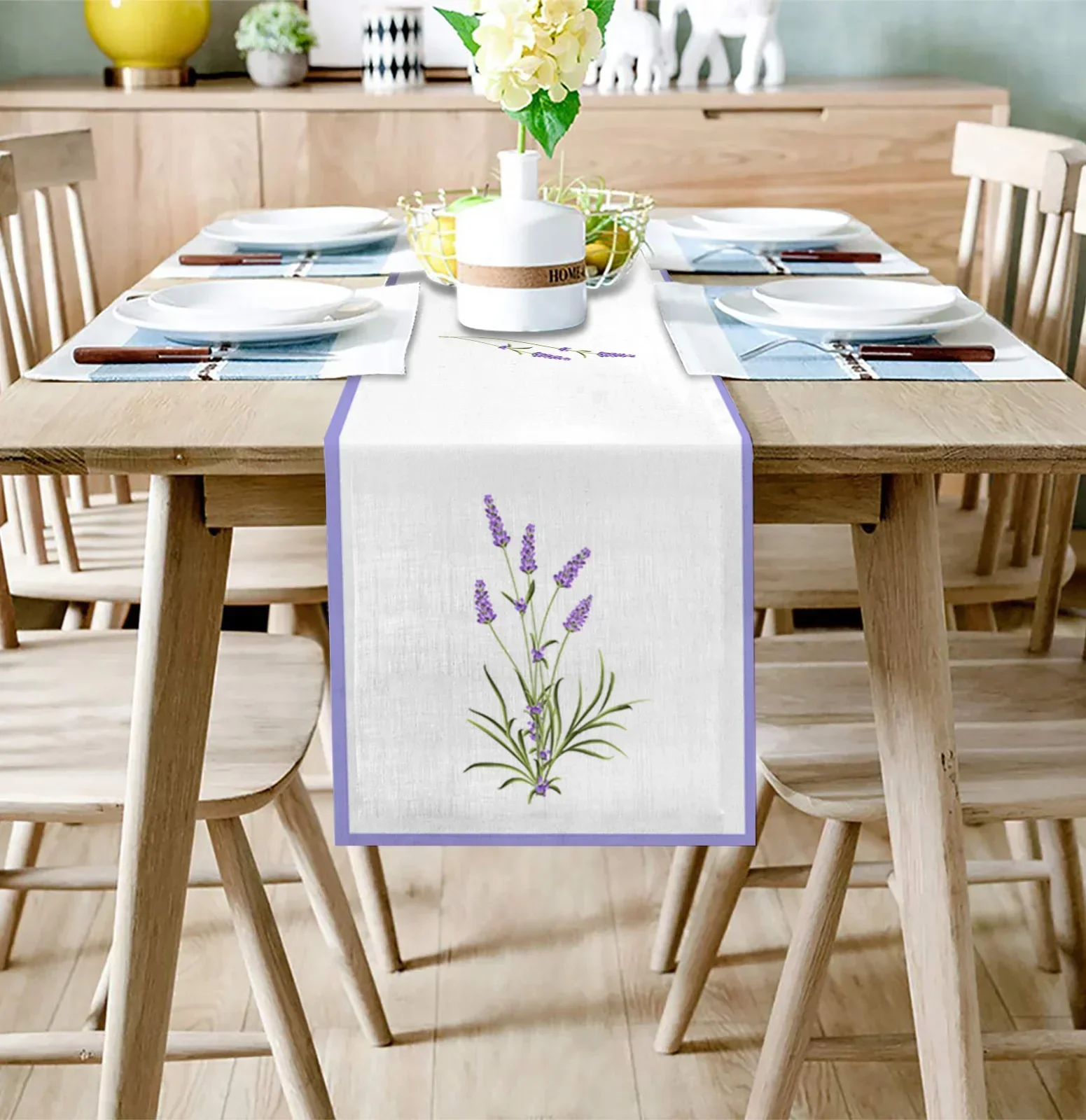 Purple Flower Lavender Romance Linen Table Runner Kitchen Table Decoration Farmhouse Dining Table Cloth Wedding Party Decor