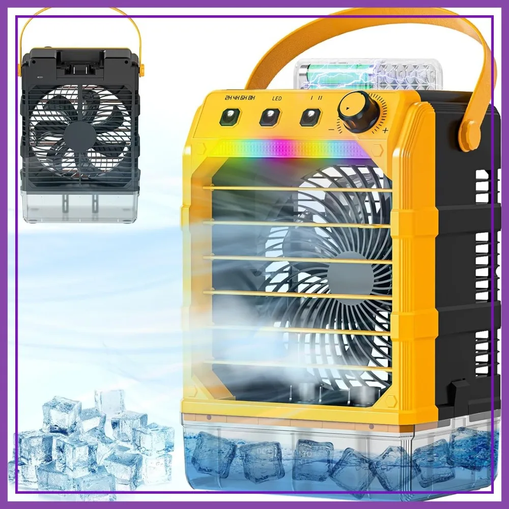 

Misting Fan Portable Battery or USB Powered Cooling Fan with 7 Lights Timer for Camping Tent Room