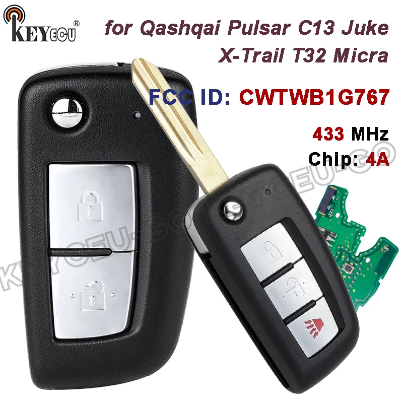 

Пульт дистанционного управления для Nissan Qashqai J11 Pulsar C13 Juke F15 X-Trail T32 Micra, чип PCF7961M/4A, 433,92 МГц, CWTWB1G767
