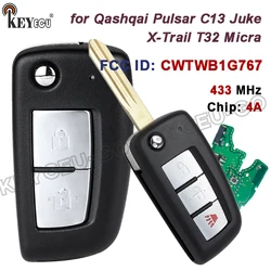 KEYECU 433.92MHz PCF7961M / 4A Chip CWTWB1G767 for Nissan Qashqai J11 Pulsar C13 Juke F15 X-Trail T32 Micra Flip Remote Key Fob