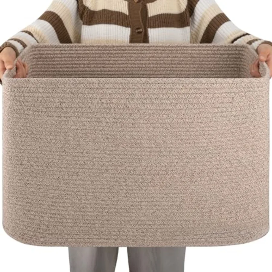 

XXLarge Rectangle Blanket Basket-96L, Cotton Woven Basket for Storage, Dirty Clothes Basket for Living Room, Nursery, Bedroom,