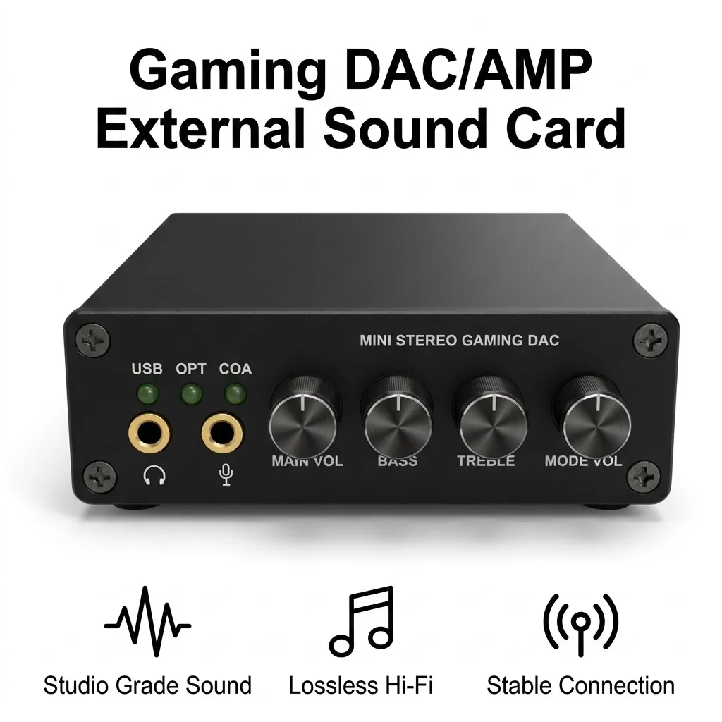 Mini Gaming DAC Headphone Amplifier External Sound Card USB Optical Coaxial Bass Boost for PC PS5 Music