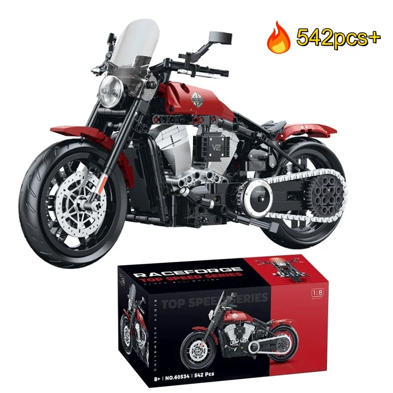 

NEW1:8 Technical Retro motorcycle Model Building Block DIY tabletop decorations birthday Christmas gifts For Adults Kids 542PCS