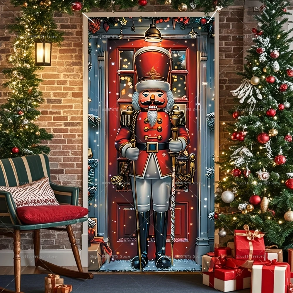 Weihnachten Nussknacker Krieger Tür Banner Weihnachten Neujahr Party Dekor Fotografie Hintergrund Indoor Outdoor Wand Veranda Hintergrund