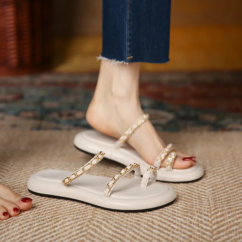 2023 New Women Summer Fashion Chain Flip-flops Sandal Slippers Woman Flat Platform Sandals Casual Flat Slippers Slides