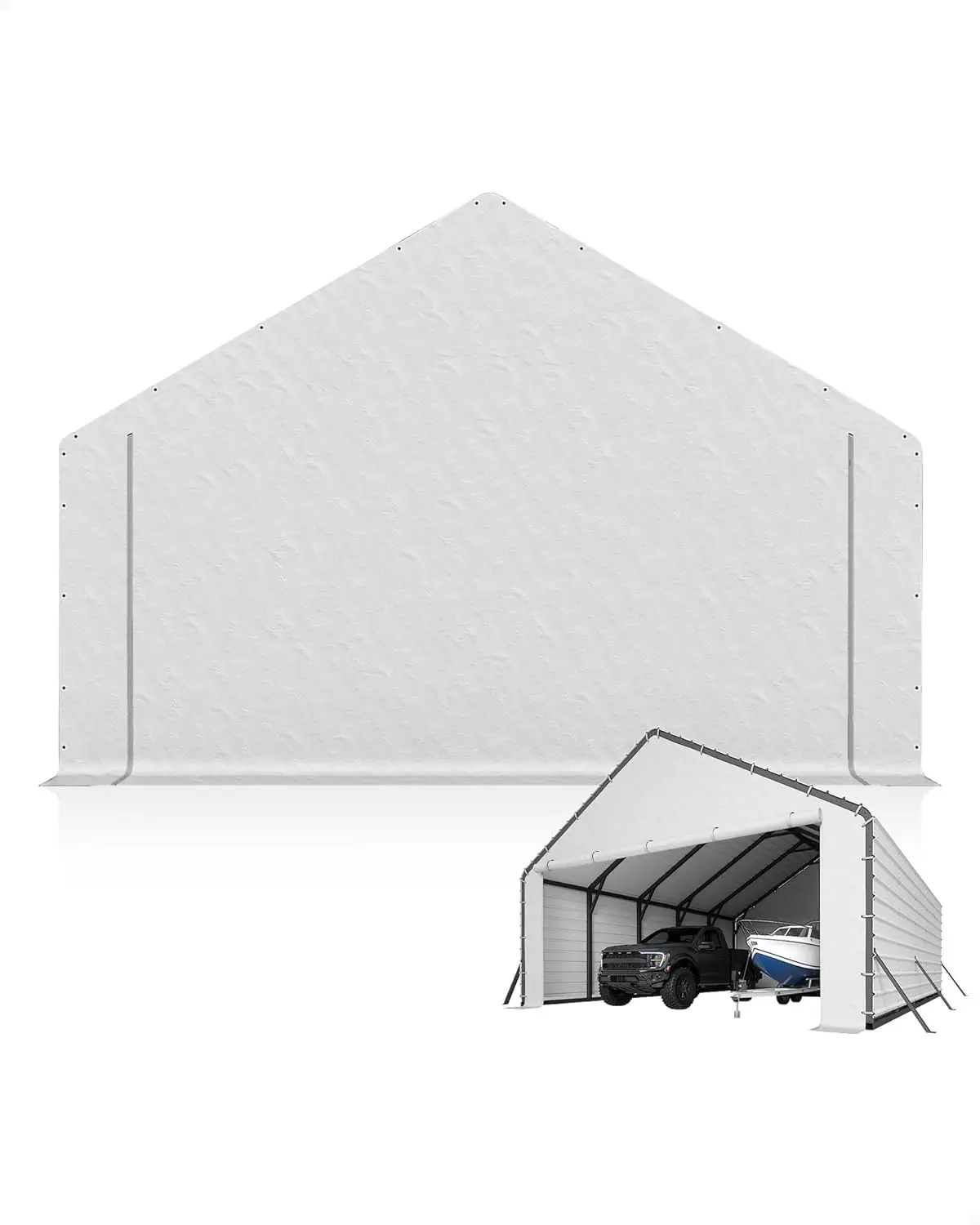 White 200G PE Tarp Curtains for 20FT Metal Carport  Set of 2 Front/Rear Door Panels, Replacement Cover Only, No Sidewalls or Frame