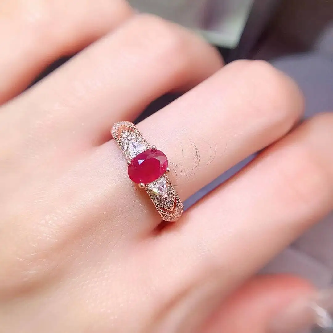 KJJEAXCMY New Jewelry Natural Women's Ruby Ring 925 silver inlay Colorful and splendid Crystal pure fire flash explosion