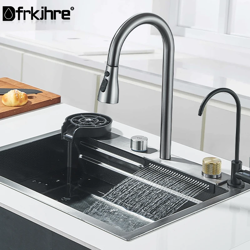 Dark Grey Nano Kitchen Sink Above Mount Washing Basin Chopping Board 304 Stainless Steel Single Grey Kitchen Sink Kitchen Faucet