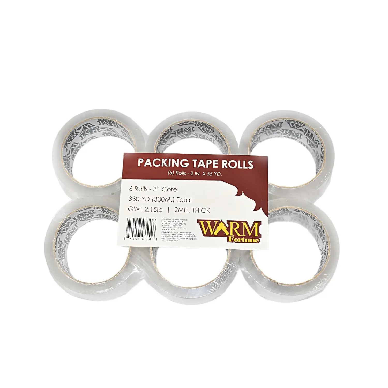 Carton Sealing Clear Packing Tape Box Shipping (6 Rolls) / 2”x55YD, 2mil (2 x55YD, 2mil, 2, Set)