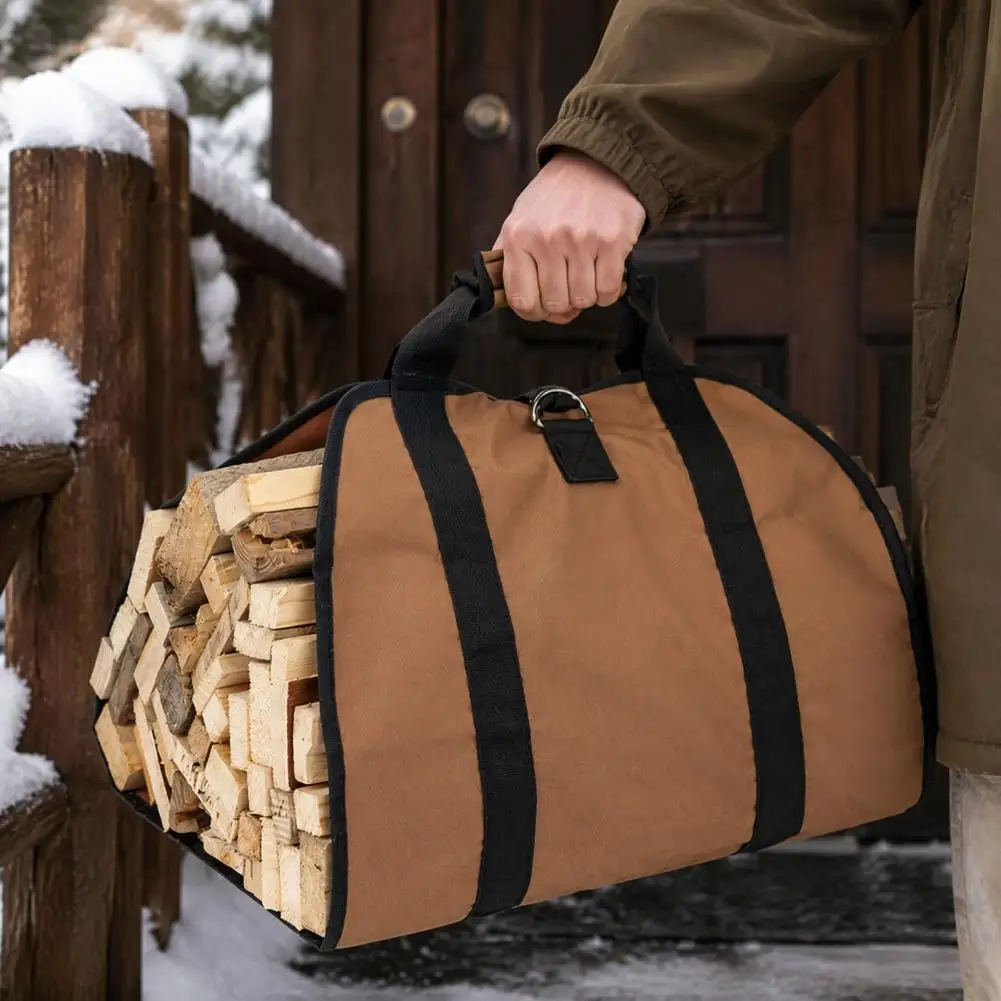 Firewood Carrier Bag with Handle Heavy Duty Large Log Tote Durable Oxford Cloth Firewood Log Holder for Outdoor Use