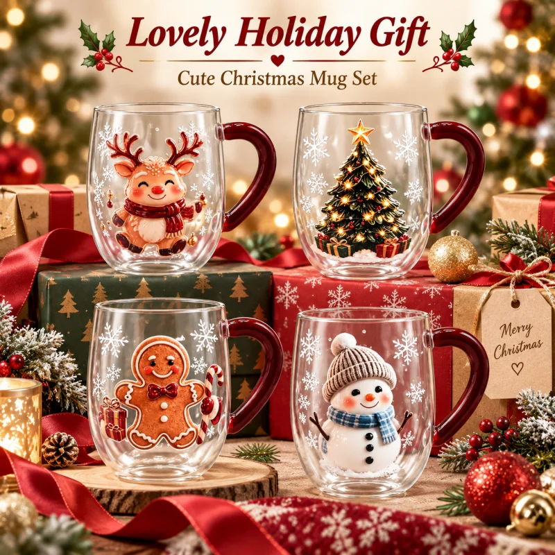 Ginger Tea - Christmas Glass Mug with Red Handle