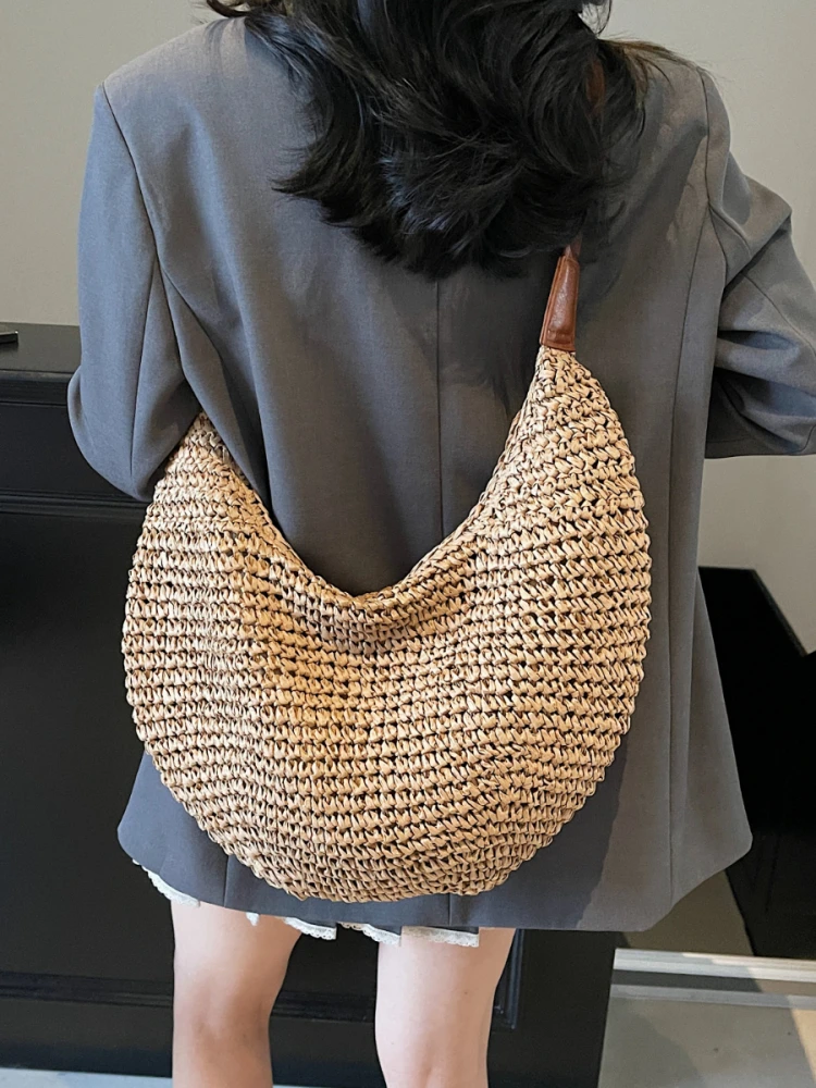 

Summer Vacation Lazy Style Big Capacity Woven Dumpling Bag Women's Crossbody Shoulder Bag Commuting Casual Simple Style Bag