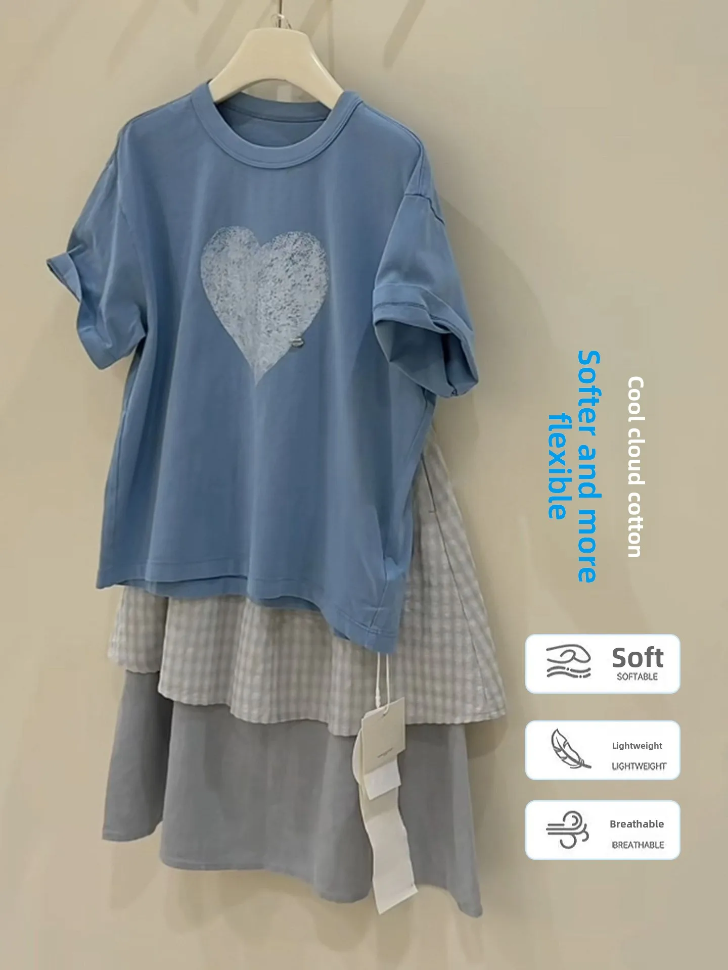 

Girls Short Sleeve T-Shirt Casual Print round Neck Summer Clothes Loose Fit Children's Apparel Blue Color Everyday Wear