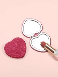 1PC Heart Shape Loose Powder Double Sided Makeup Mirror Portable For Girlfriend Mum Wife Teacher Sister Auntie Birthday Wedding