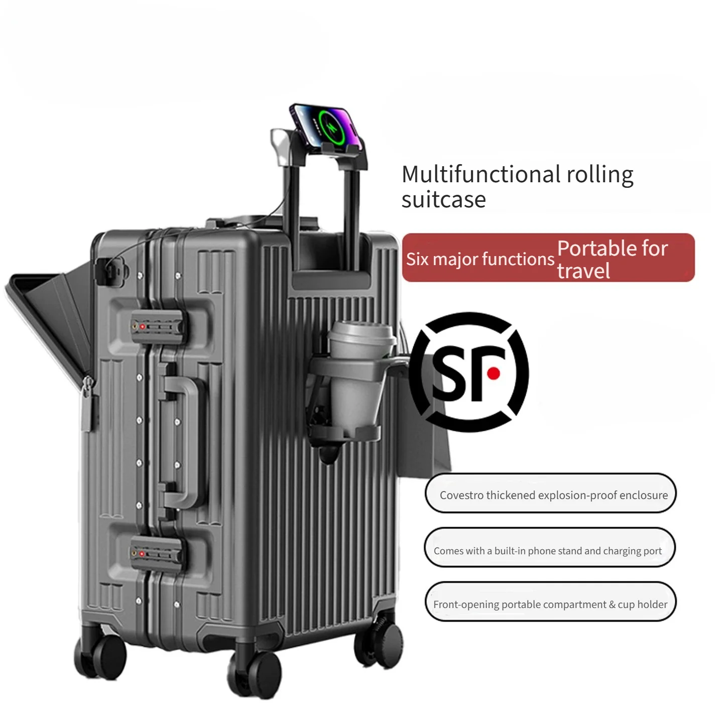 Front Opening Multi‑Function Combination Lock Travel Trolley Suitcase Luggage 20 Inch Carry‑on 24 30 Inch Boarding Case