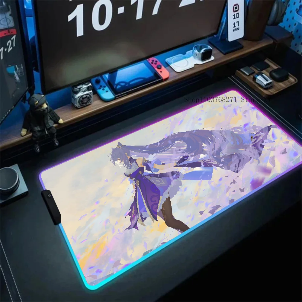 Keqing Genshin Impact Mousepad XXL RGB Gaming Mouse Pads HD Black Gamer Accessories Large LED
