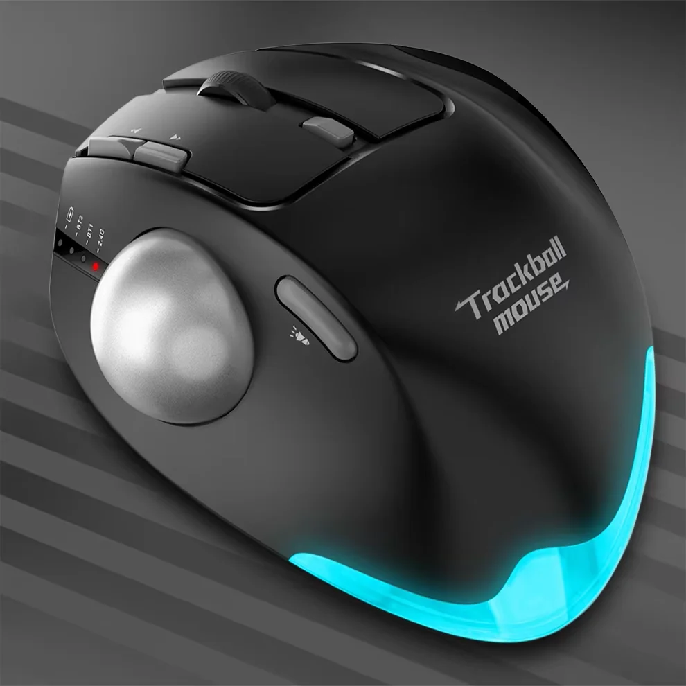 

Wireless Bluetooth Trackball Mouse 2.4G RGB Ergonomic Rechargeable Rollerball Mice 3 Device Connection Thumb Control for PC iPad