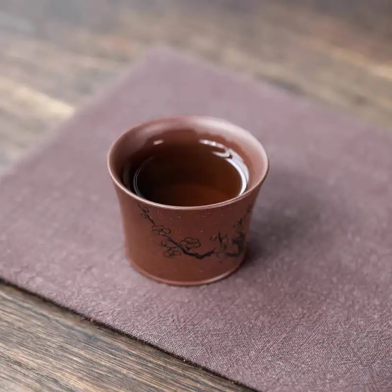 [Changtao] Yixing Original Mineral Purple Clay Handmade Master Carved And Engraved Cup, 90Cc