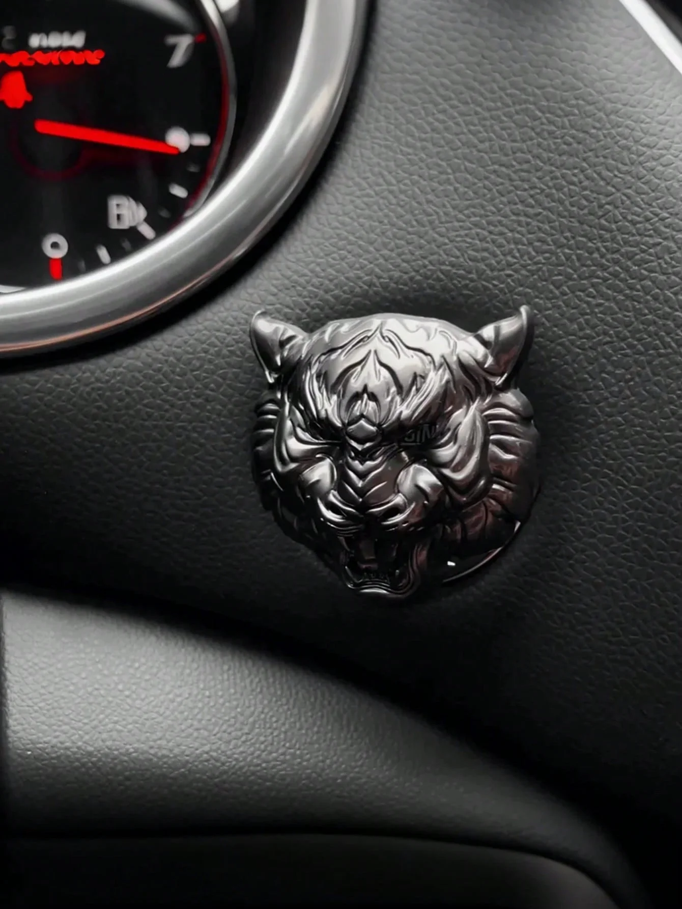 Cubierta del botón de inicio con un solo toque de cabeza de tigre: embellecedor de anillo de encendido de metal, protector y decorativo para interruptor de arranque/parada de motor de automóvil, No