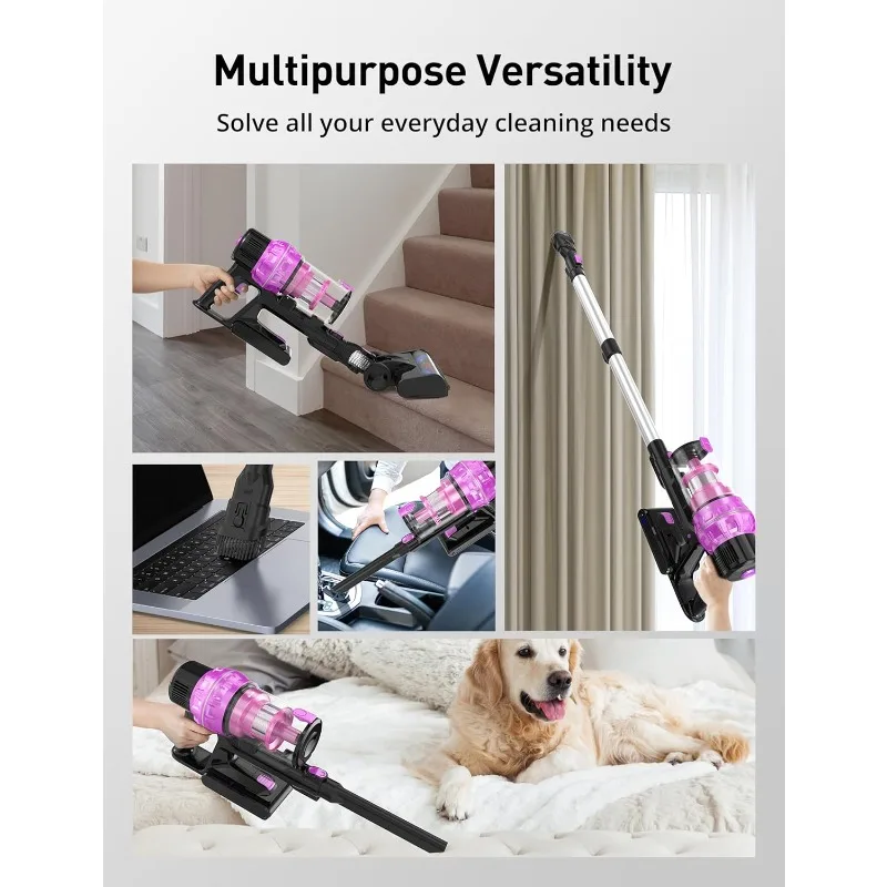 무선 진공 청소기, 7 in 1 경량 스틱 진공, 30Kpa 충전식 전기 빗자루, V자형 엉킴 방지 롤러 브러시