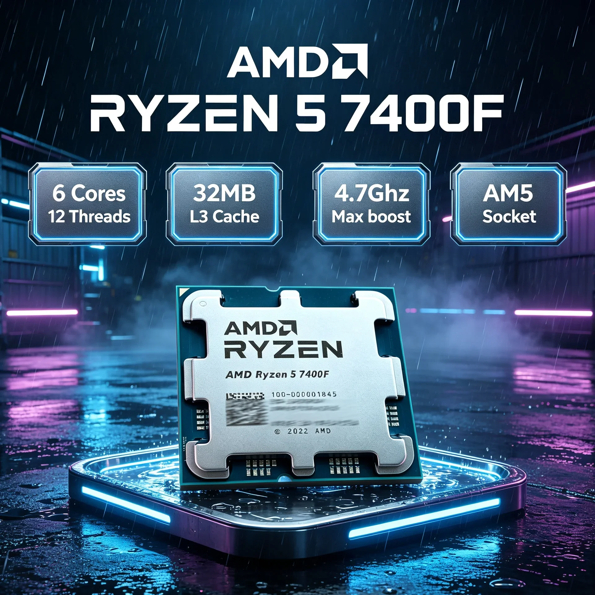 AMD Ryzen 5 7400F Gaming CPU AM5 Socket 6 Core 12 Thread EXPO Memory Overclock Support DDR5 PCIe 5.0 32MB L3 Budget Processor