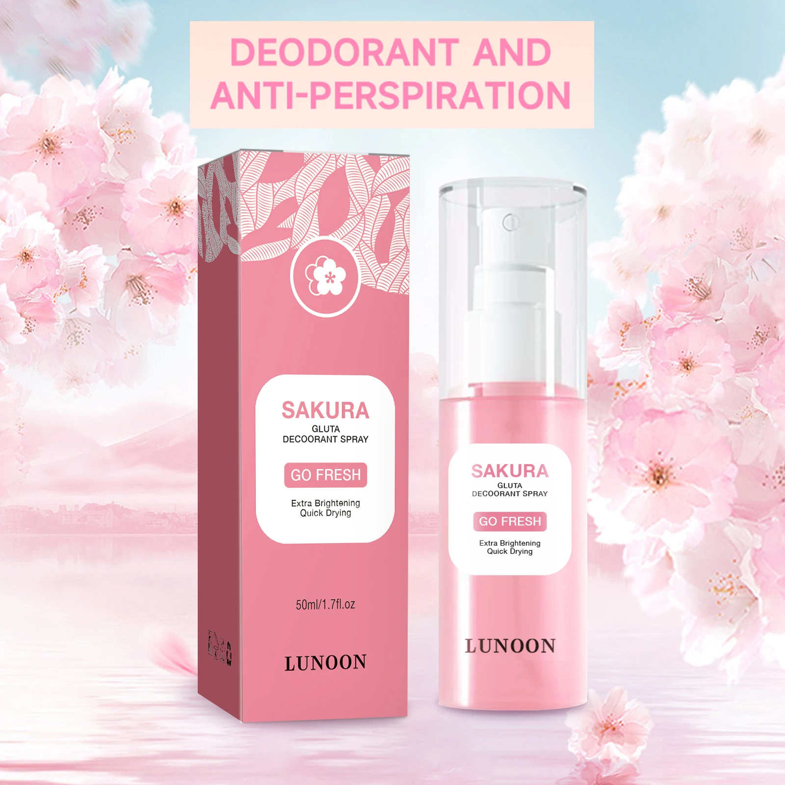 

LUNOON Deodorant Spray - 50ml Long-Lasting Anti-Perspiration, Quick Dry & Underarm Brightening, Odor Control, Fresh Fragrance