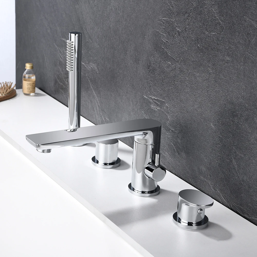 Bathtub Faucet Bathroom Deck Mount Copper Tap Hot Cold Mixer Modern Luxury Gun Grey Shower Long Spout Nozzle Bath Shower Crane