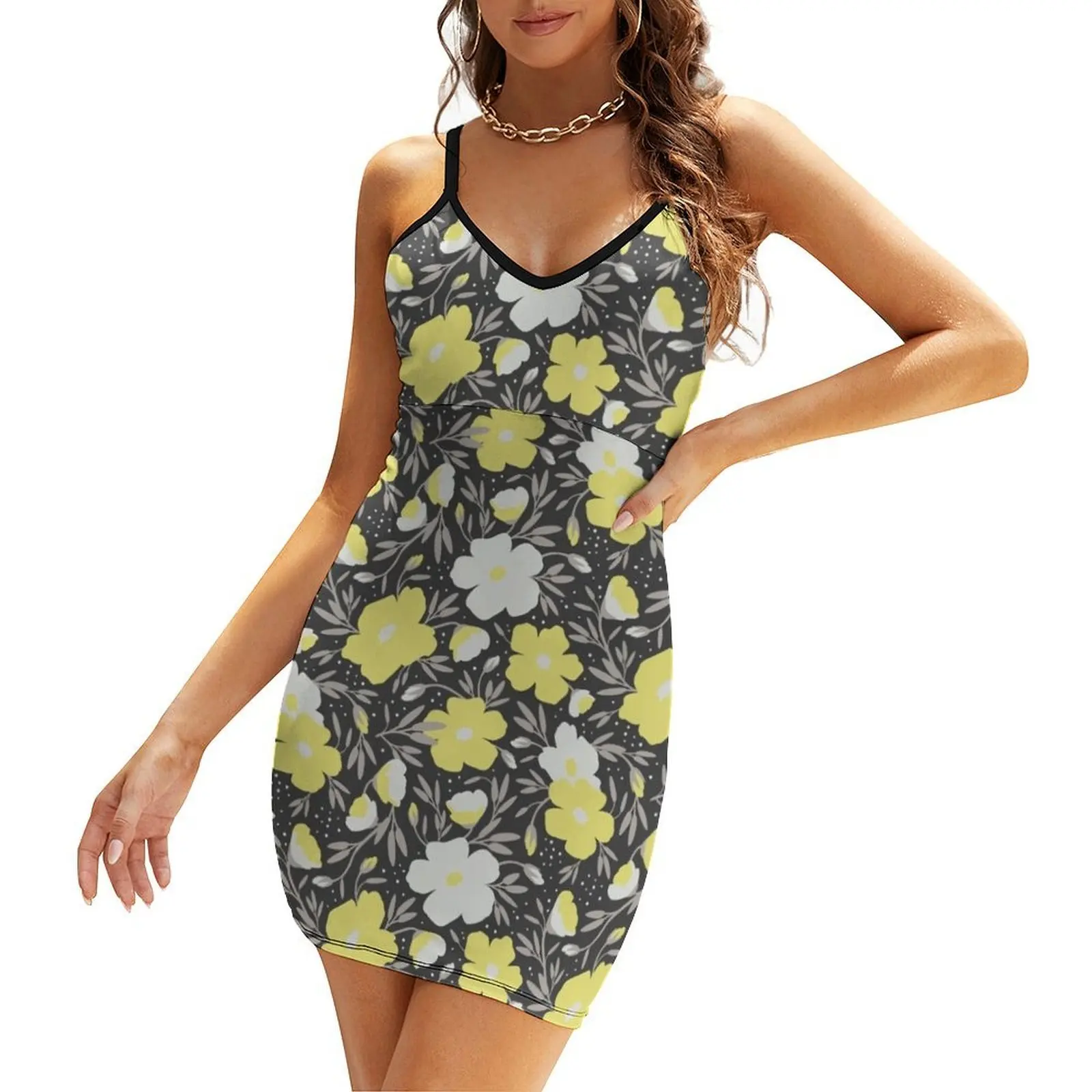 

Floral pattern in grey and yellow colors 2 Sling Dress dresses for special events sexy short dresses daring Bride dresses