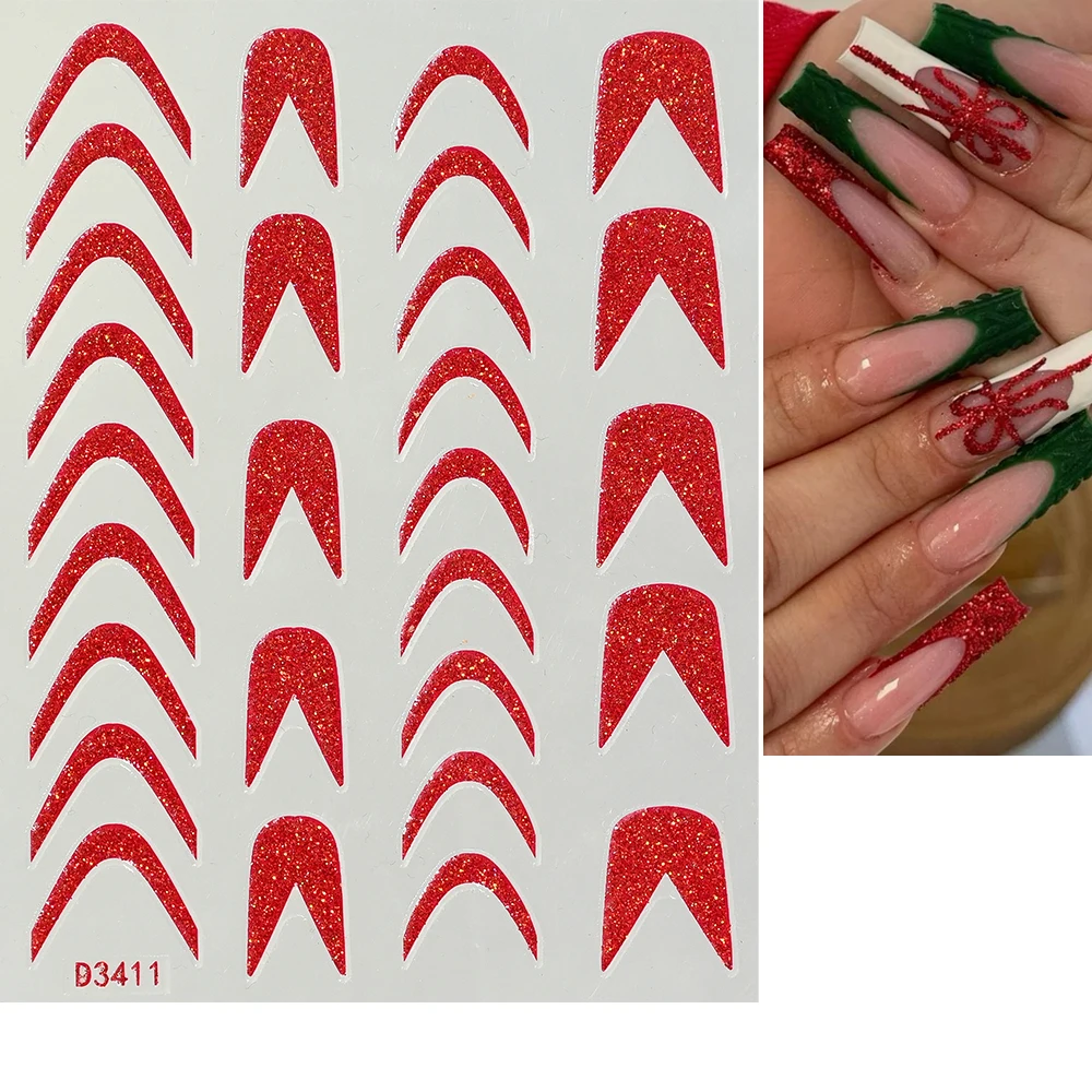 1 foglio 3D rosso glitter linea francese/curva adesivi per nail art onda/amore/stella/farfalla adesivo cursore striscia di turbolenza decalcomanie per manicure