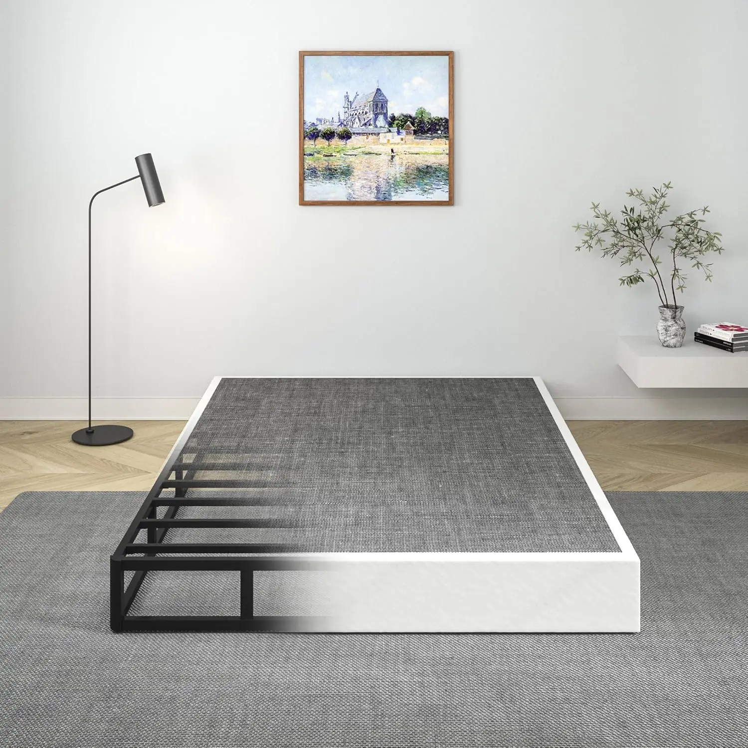 

9in Metal Box Spring Heavy Duty Mattress Foundation Fabric Cover Easy Assembly Queen Customized