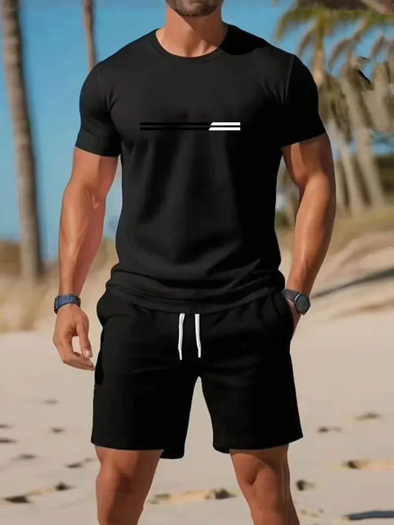 Men's sports two-piece set short sleeved T-shirt and shorts running and fitness sportswear summer promotion latest hot selling view 3
