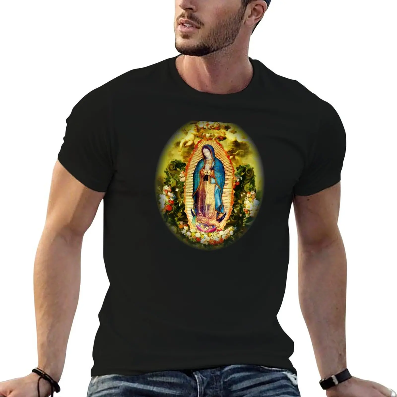 Camiseta de la Virgen María de Guadalupe, Virgen Mexicana, México, Tilma Azteca 20-105, camisetas para hombre, camiseta divertida de algodón
