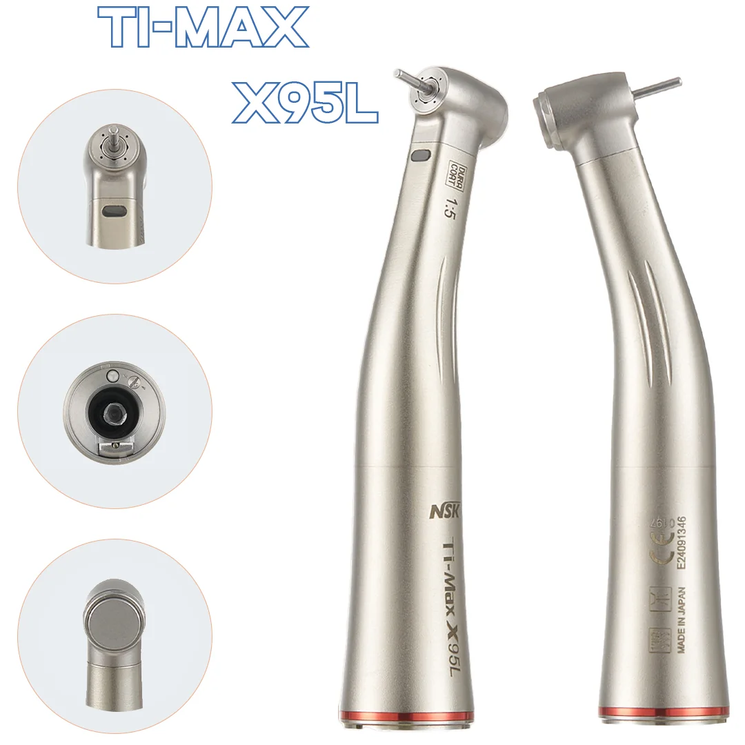 NSK Ti-Max X95L Dental Against Contra Angle 1:5 Increasing Speed Handpiece Push Button Optic Handpiece Inner Water Red Ring Pens