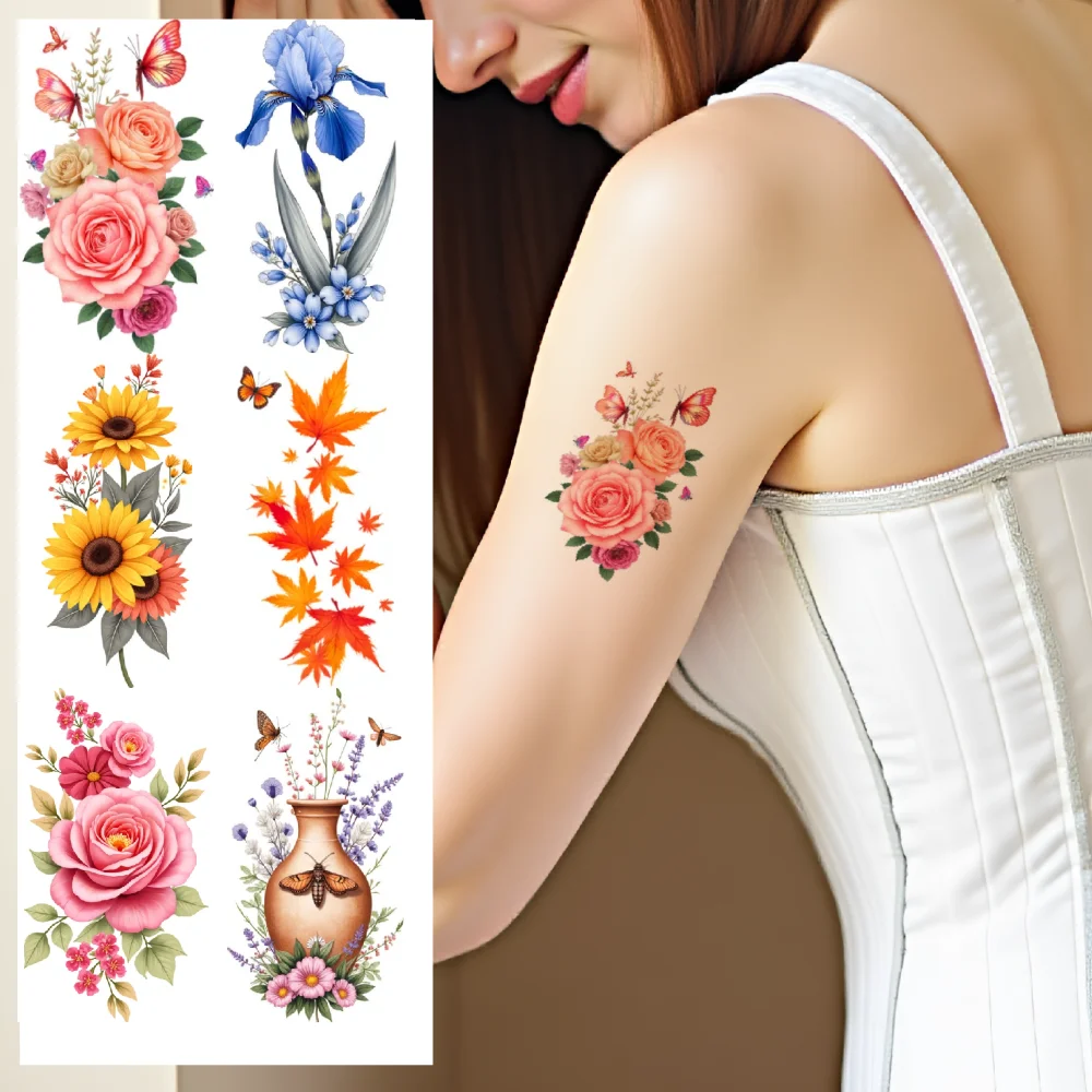 

9pcs Temporary Tattoo Temporary Tattoo Stickers Floral Tattoos Butterfly Tattoos For Shoulders Thighs Male