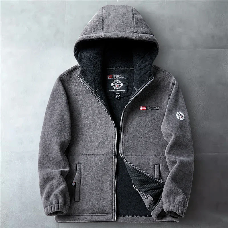 Street Fleece Jacket Men's Cold-resistant Warm-keeping Thickened Double-layer Hooded Coat Winter New Brand Windproof Snow Jacket