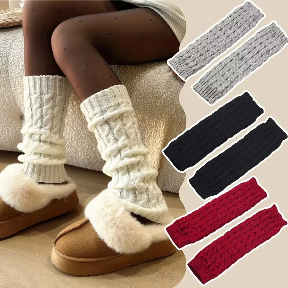 

Fashion Y2k Women Leg Warmers Knee Length Crochet Jacquard Knitting Plush Pile Long Socks Soft Long Boot Leg Sleeve Winter