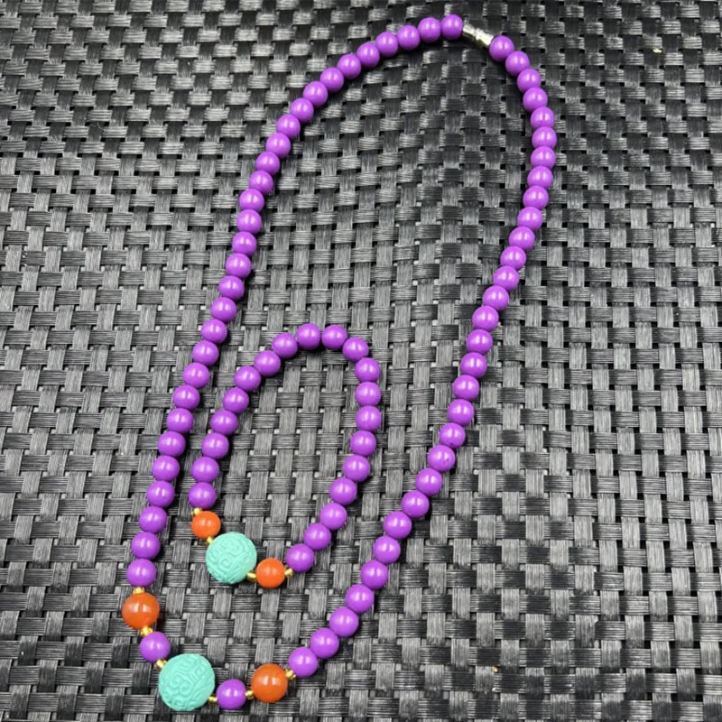 8mm Purple Mica Ball Bracelet Necklace Two-Piece Turquoise Fret Beads Accessories Bracelet Purple Mica Bracelet