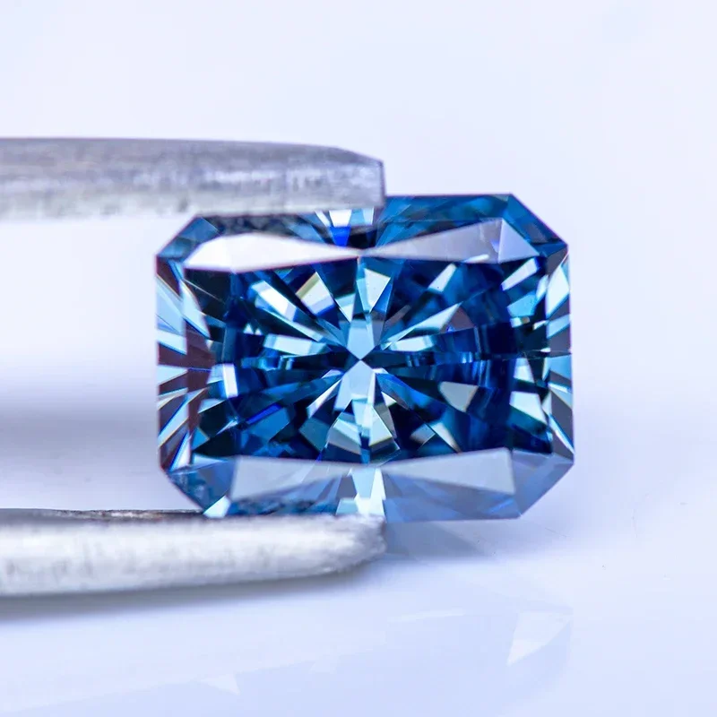 Moissanite Stone Primary Color Royal Blue Radiant Cut Gemstone Lab Grown Diamond For Charms Woman Jewel With GRA Certificate