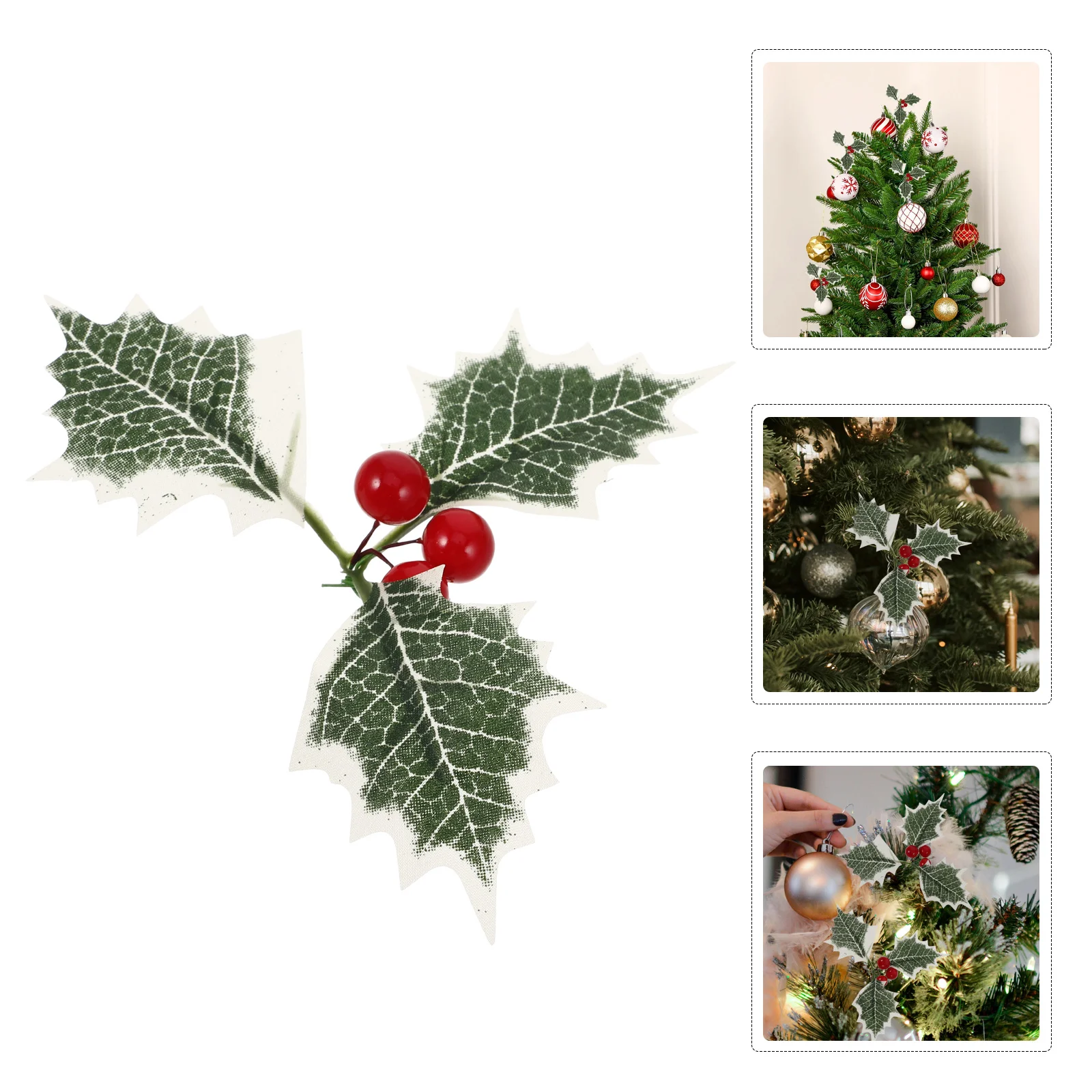 10Pcs Creative Christmas Berry Leaf Accessories Artificial Red Fruit Green Leaf Stems for Tree Ornament Door Hanging Party Decor